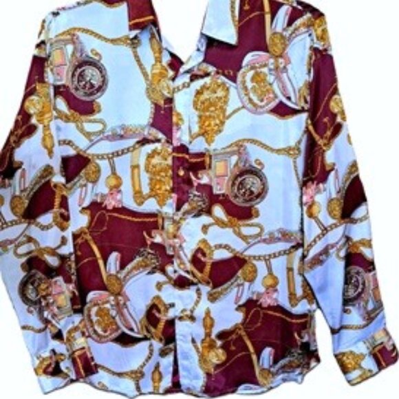 Mens NOS Shiny Disco Gold Chain 70s Disco Shirt L - Picture 2 of 5